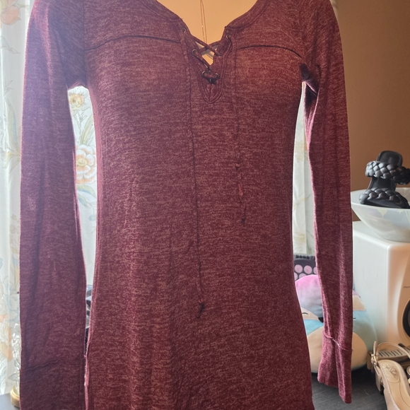 Maurices Tops - Maurices Burgundy Lace-Up Long Sleeve Top